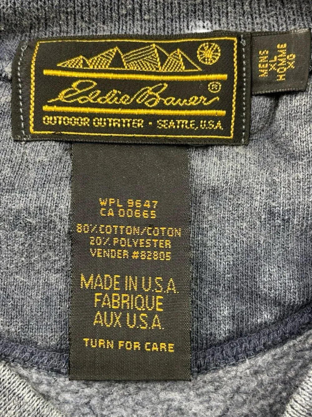 VTG Eddie Bauer Men's Pullover Crewneck Sweatshirt Blue Faded Wash • USA • XL - Picture 3 of 6